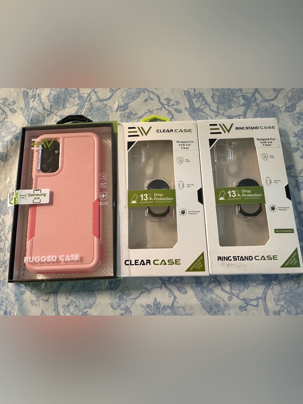 Bundle 3 Samsung Pink Rugged Case with Ring Stand and clear cases